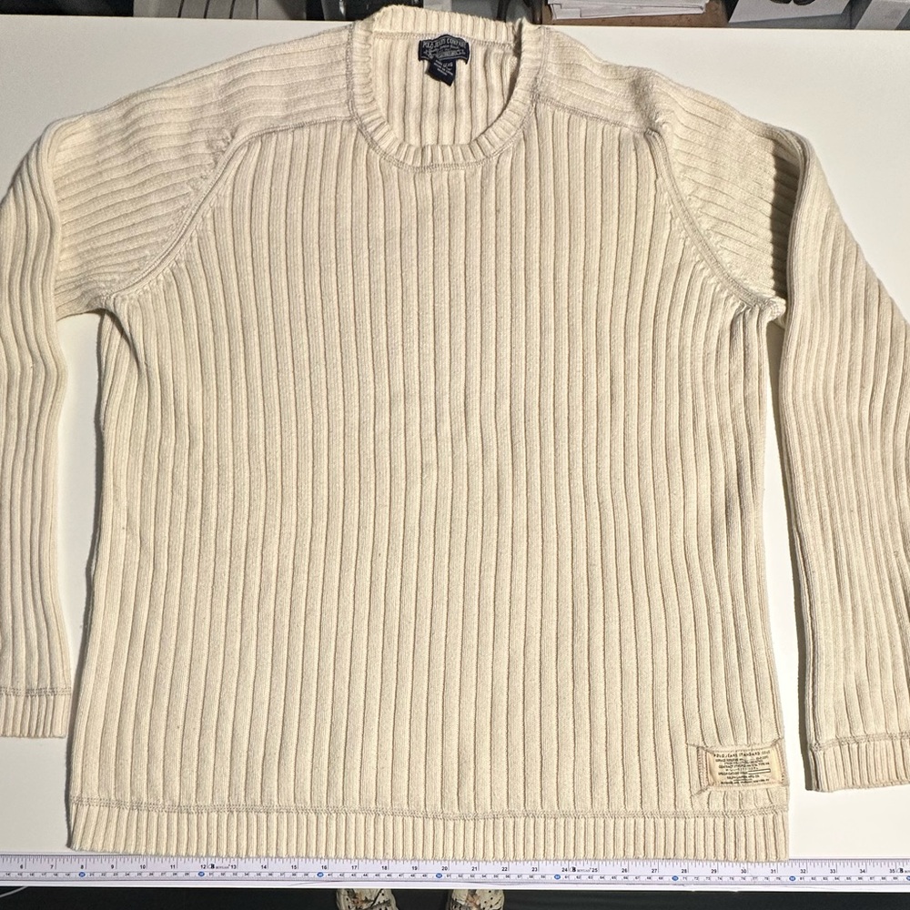 Polo Ralph Lauren Vintage Men’s Ribbed Knit Y2K Sweater Cream XXL
